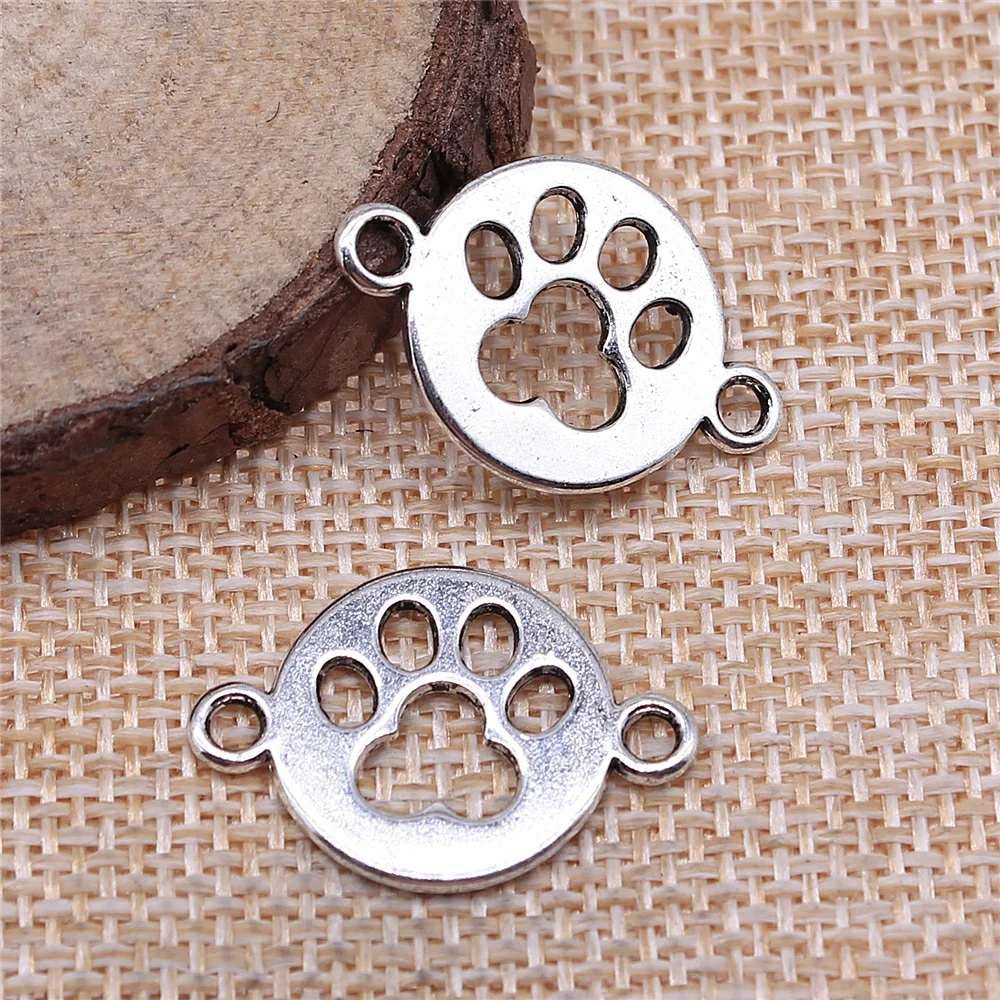 

free shipping 43pcs 24x16mm antique silver Dog paw connector charms diy retro jewelry fit Earring keychain hair card pendant