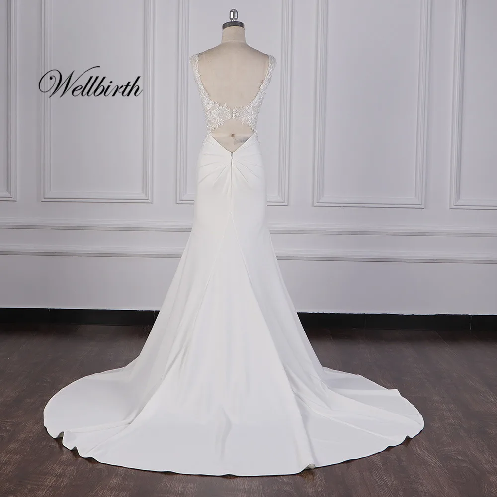 100% реальное изображение Wellbirth Vestido de novia v образный вырез zippber сзади Русалка