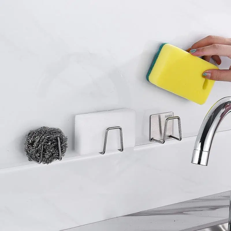 

Kitchen Sponge Rack 304 Stainless Steel Punch-Free Paste Sink Drain Rack Storage Sink Wall-Mounted Sponge Rack