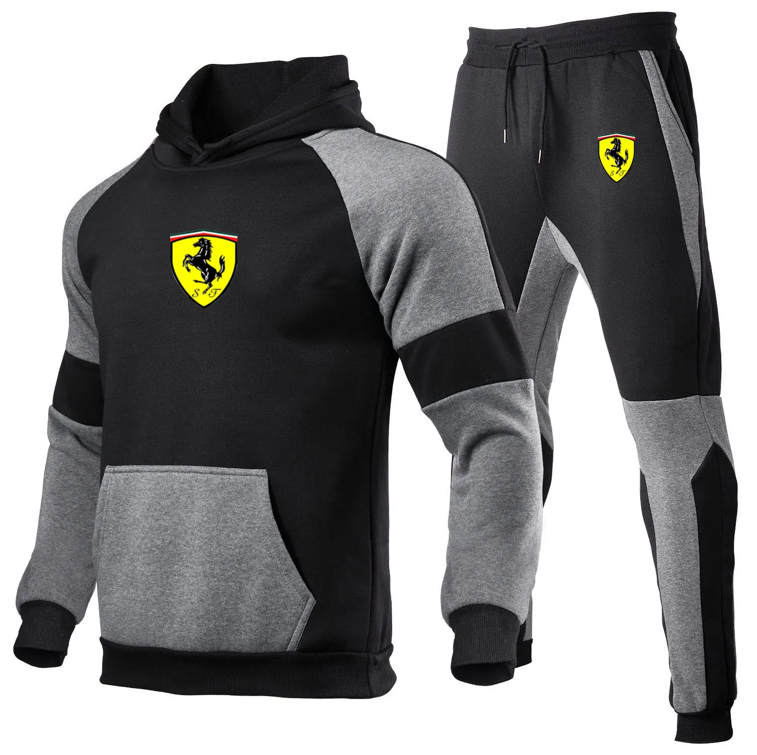

2021 autumn and winter brand stitching hooded sweater hoodie jacket men's autumn and winter hooded napped warm men's casual stre