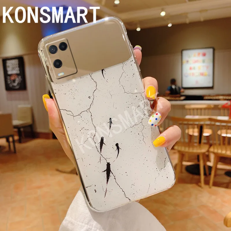 

KONSMART For OPPO A54 4G Luxury Marble Mirror Phone Case Oppoa54 6.51" Soft Silicone Case Cover Fundas