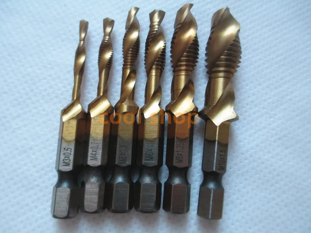 

6Pcs M3-M10 Hex Shank Titanium Plated HSS Screw Thread Metric Tap Drill Bits S08 Wholesale&DropShip