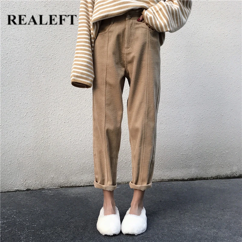Женские прямые вельветовые брюки REALEFT повседневные свободные до щиколотки со