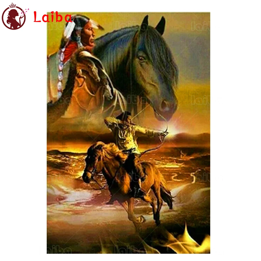 

Алмазная живопись «сделай сам», абстрактное искусство, ретро индейцы на лошади, алмазная вышивка, квадратная, круглая, сверление, Алмазная мозаика 5d