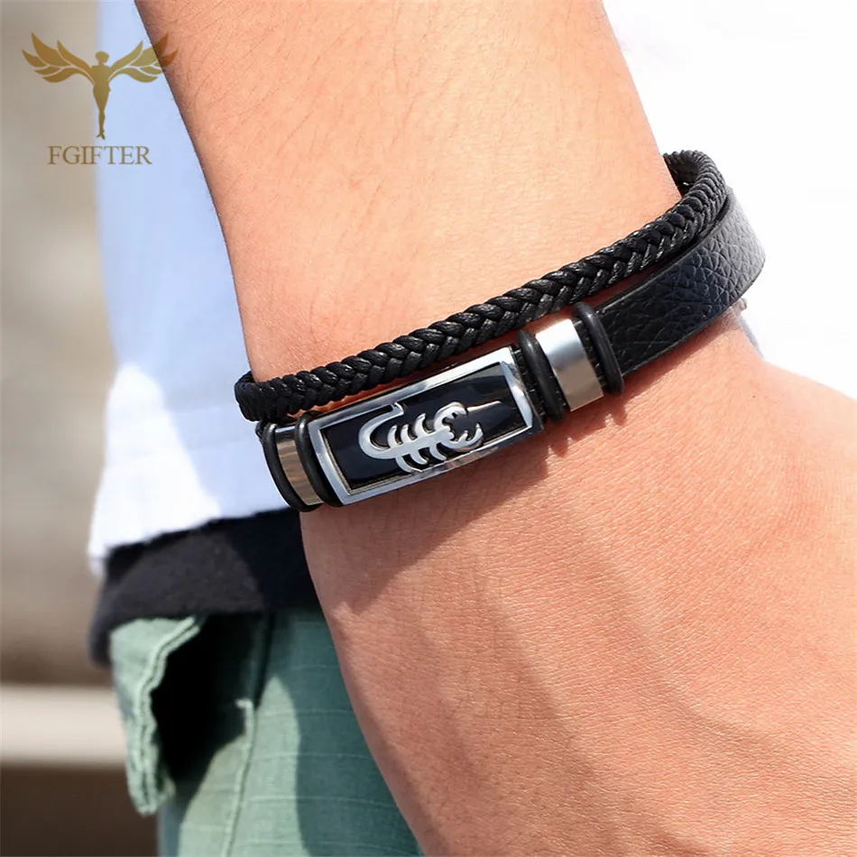 В стиле панк Рок кожаные браслеты на запястье браслет-Скорпион для мужчин из