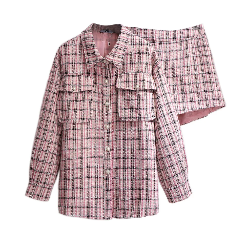 Новинка 2021 осенне-зимняя женская одежда большой свободный розовый клетчатый