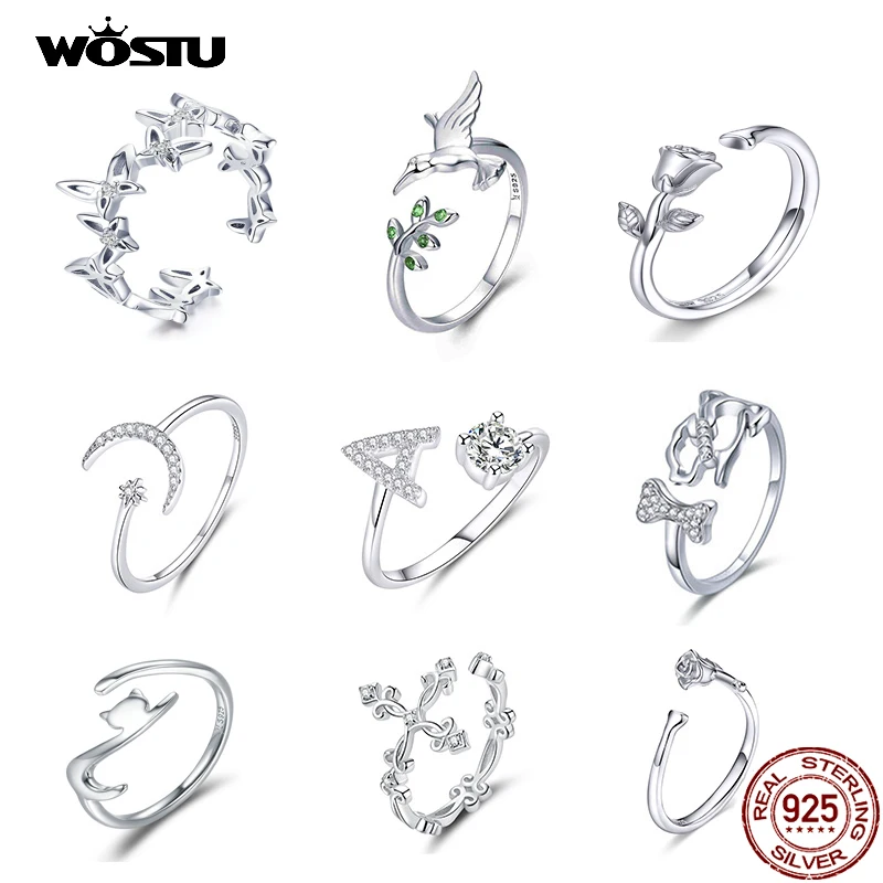 

Женское кольцо WOSTU, регулируемое кольцо из серебра 925 пробы с открытым размером, для свадьбы, помолвки, подарка, FIR323
