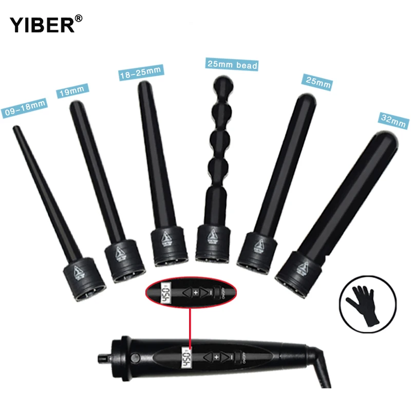 6 в 1 набор керамических бигуди для волос сменный турмалиновый щипцы завивки Pro