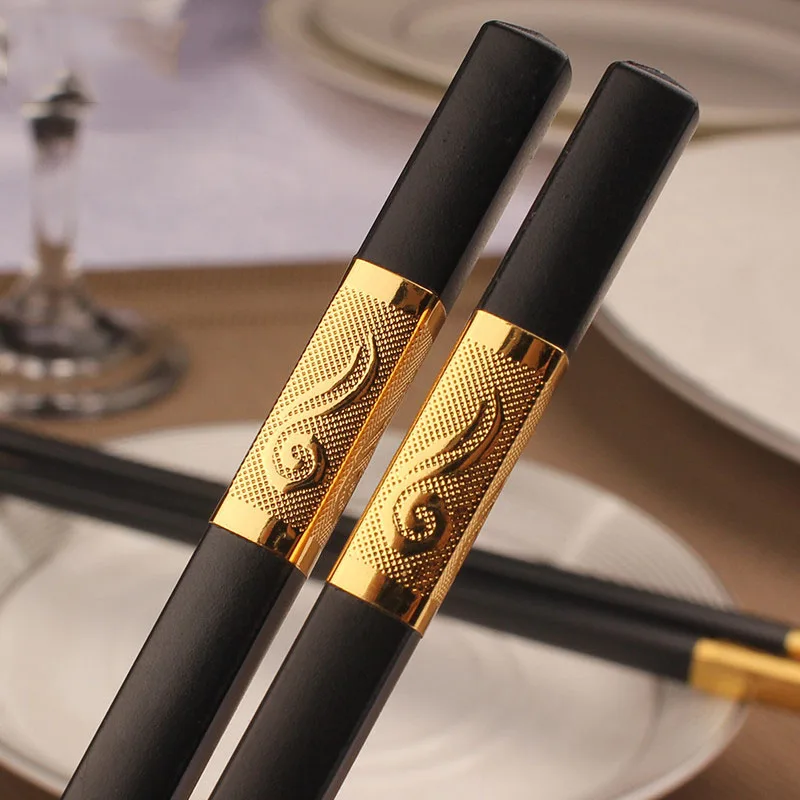Черное золото Корейская палочка для еды суши Chop Stick Черный Серебряный квадратный японский палочки для еды китайские столовые приборы для ресторана