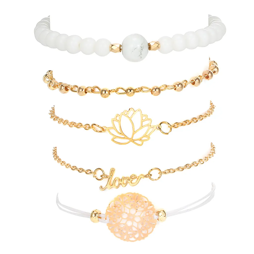 Любовь Мода 5 шт. браслет ювелирные изделия креативные полые Lotus Love бусины Tocona Bohemia