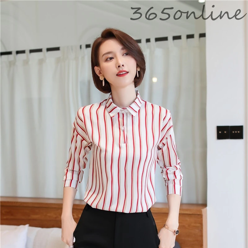 Блузка женская в полоску модная Повседневная рубашка с длинным рукавом топ