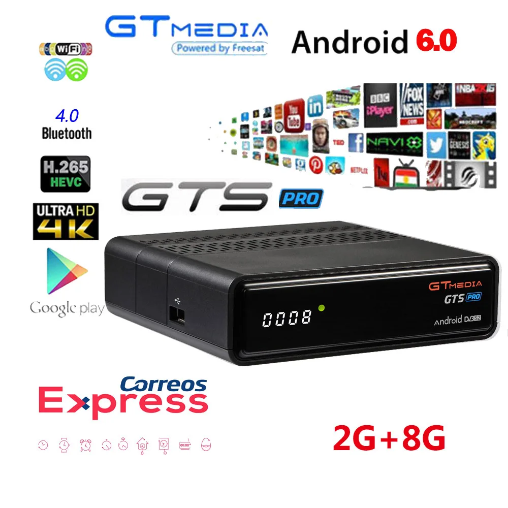 Android 4K 3D Smart TV коробка GTMEDIA GTS PRO цифра спутниковый телевизионный ресивер DVB S2 H.265 2 4G