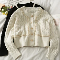 hemp pattern cardigan women autumn korean single breasted long sleeve knitted sweater casual elegant soft knitwear
