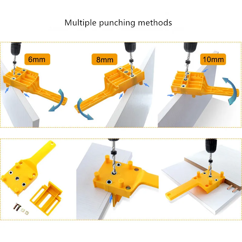 

Quick Wood Doweling Jig ABS Plastic Handheld Pocket Hole Jig System 6/8/10mm Drill Bit Hole Puncher For Carpentry Dowel Joints