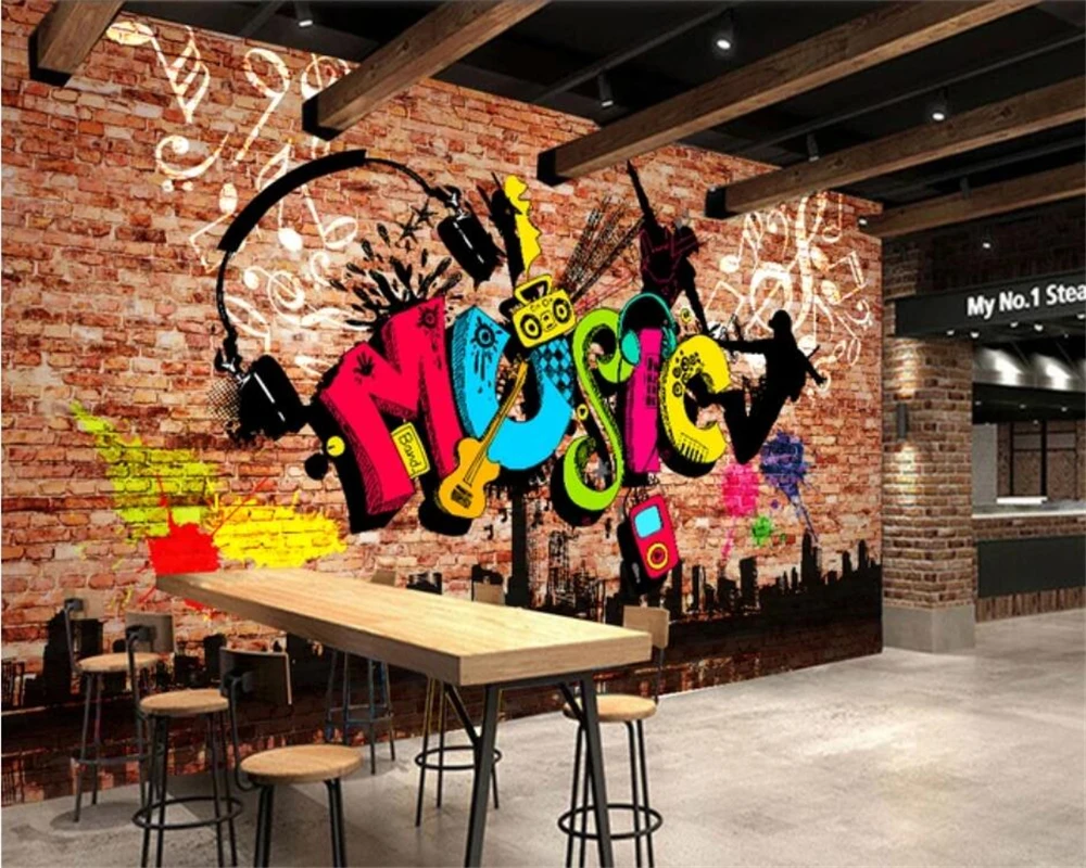 

beibehang Customize modern new urban music graffiti brick wall tooling background wallpaper papel de parede papier peint