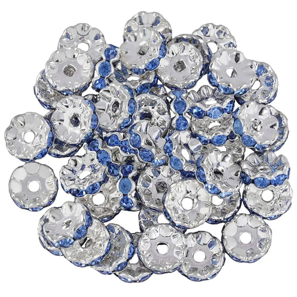 

TUMBEELLUWA 1Lot(20Pc) 10mm Sliver Plated Rhinestone Crystal Wave Rondelle Spacer DIY Loose Beads Bracelet Crafts Jewelry Making