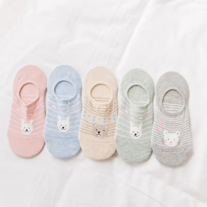 Носки-невидимки женские цветные с животными удобные милые хлопковые короткие