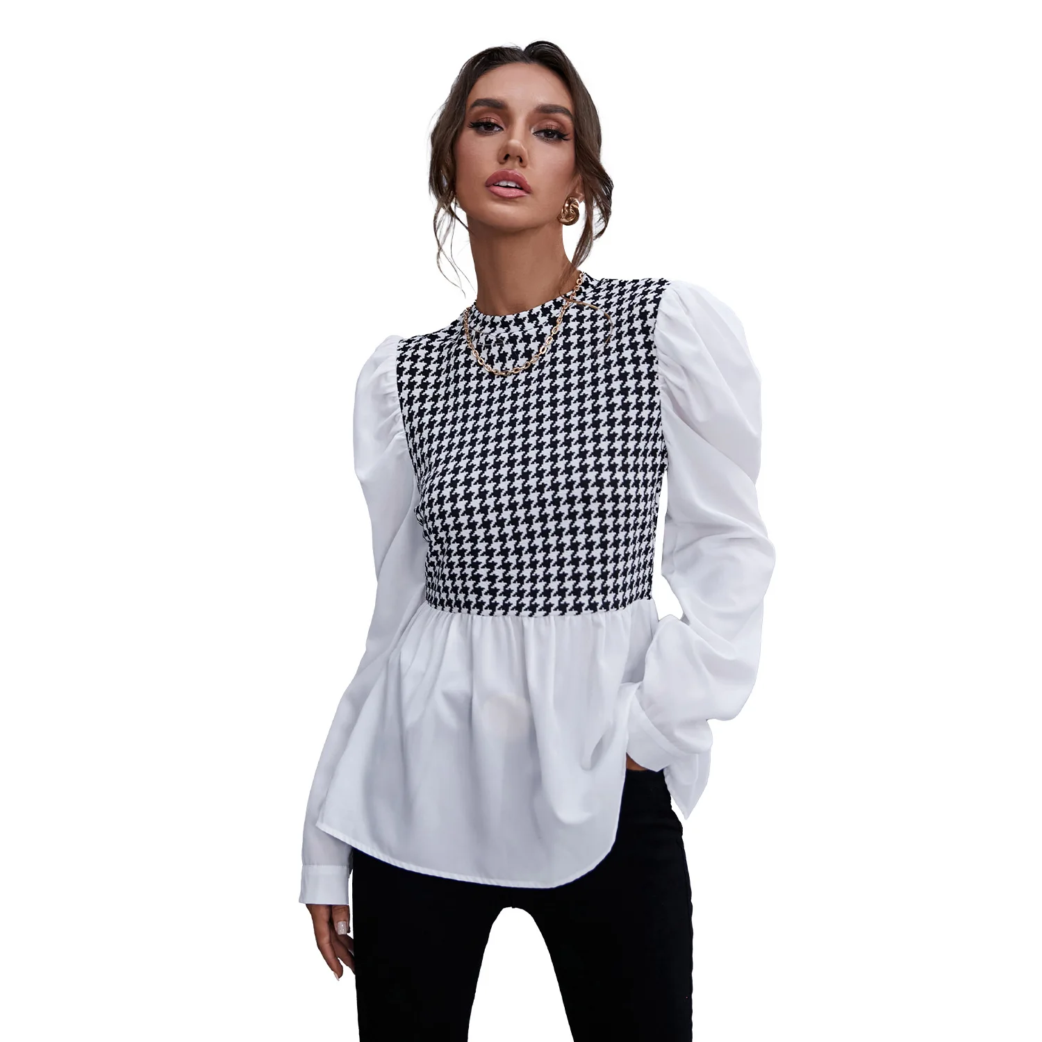 

Spring and Autumn 2021 Women's Clothing New Loose Leisure Temperament Versatile Plaid Stitched Shirt Top Women's Fashion