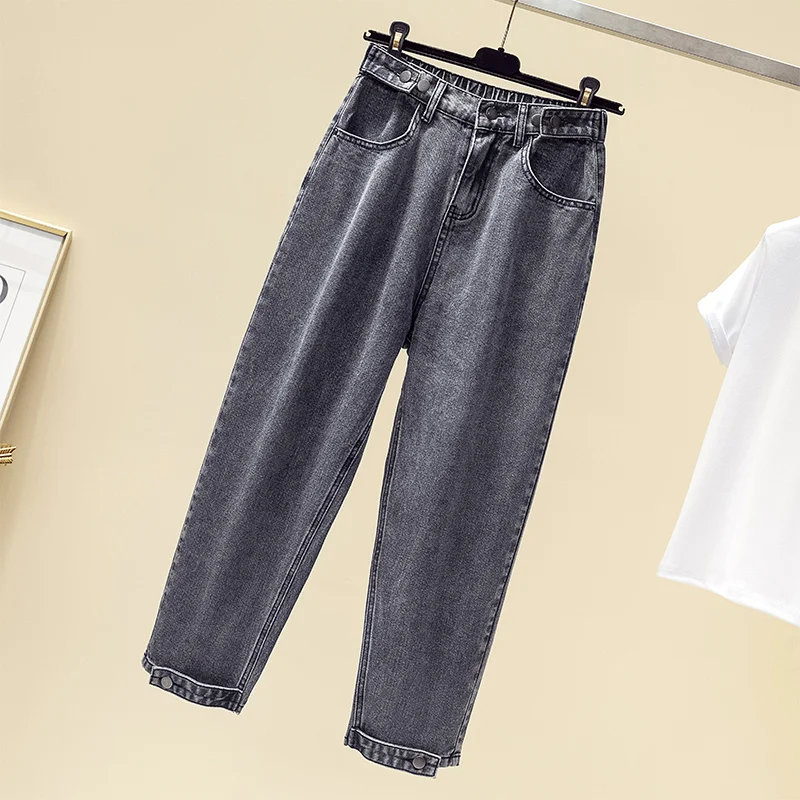 gray ankle length Джинсы для женщин в стиле бойфренд с высокой талией джинсы для мам размера плюс женские шаровары джинсовые штаны 100 кг - Цвет: gray ankle length