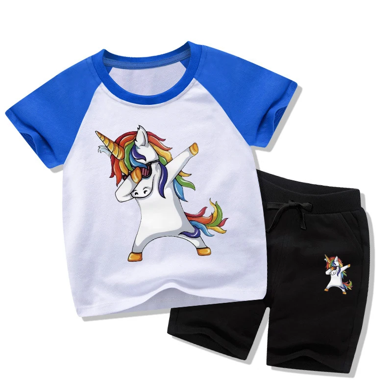 Summer Baby Boys Girls Unicorn Sport Clothing Set Boy Sets Tshirts Shorts Pants Toddler Kids Clothes Children Casual Tops Set