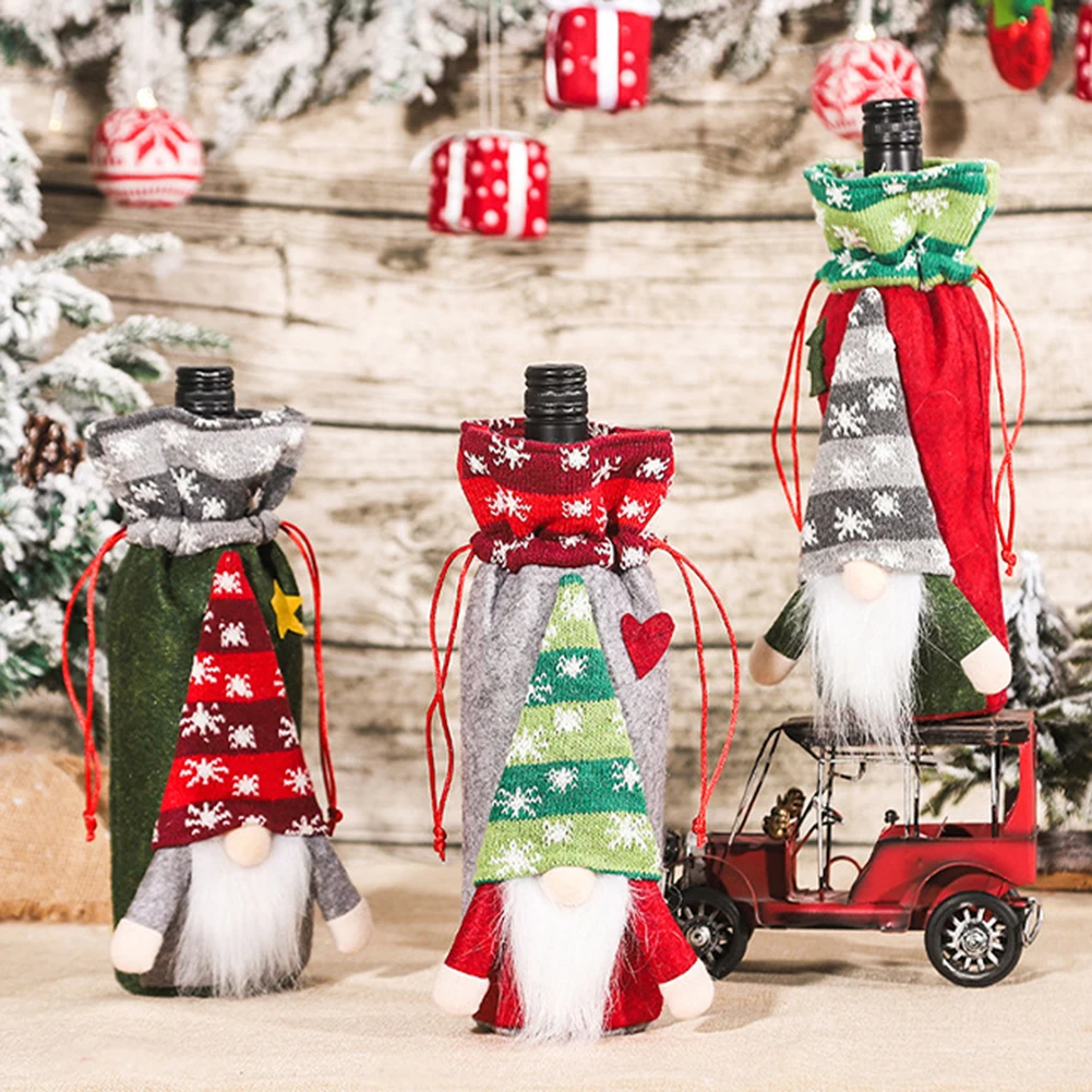 

Merry Christmas Knitted Fabric Champagne Wine Bottle Covers Xmas Holiday Home Dinner Table Decorations Ornament New Year Gifts