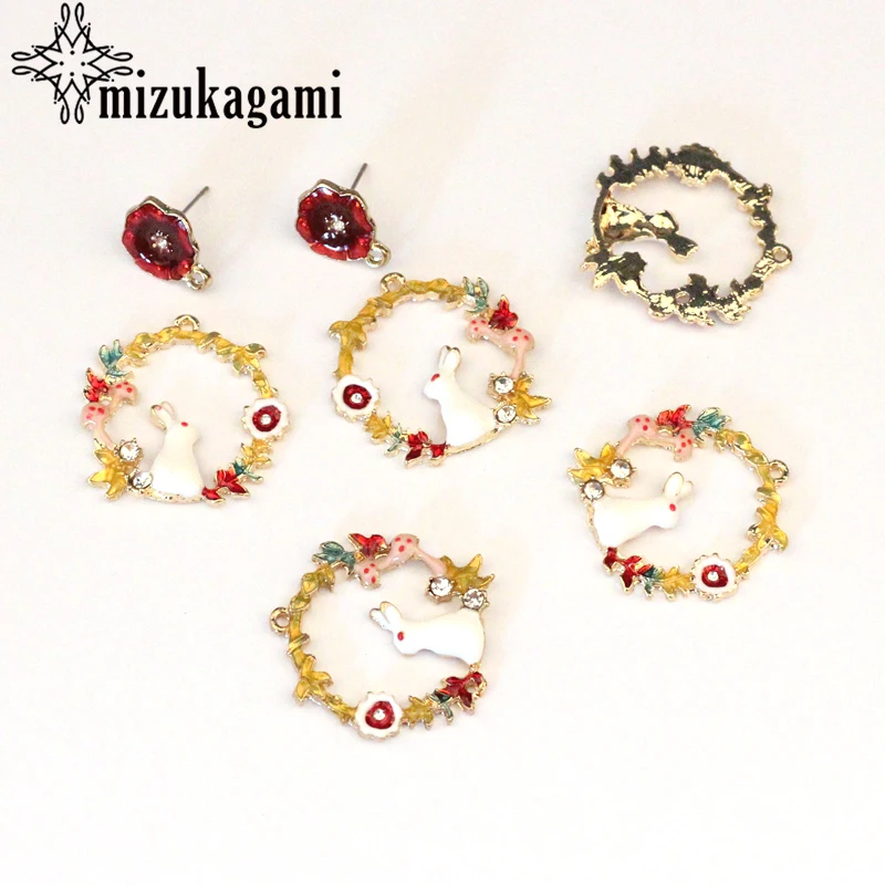 Цинковый сплав с изображением мультяшного кролика венок Эмаль Подвески 6 шт./лот