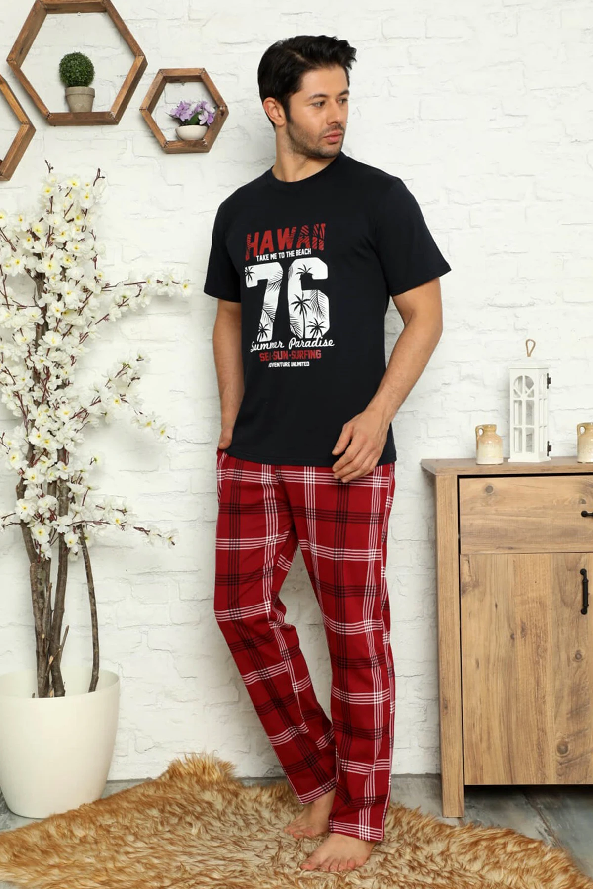 Autumn Winter Men's Cotton Pajamas Letter Striped Sleepwear Cartoon Pajama Sets Casual Sleep & Lounge Pyjamas Plus Size 2XL Pajamas