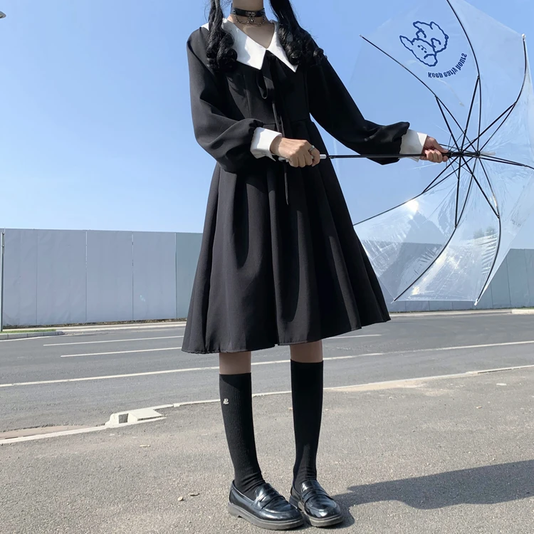 

Kawaii Black Dress Lovely Girl Skirt Lolita Women Summer Dress JK School Uniform Sweet Girl Loose Vetidos Vintage Clothes