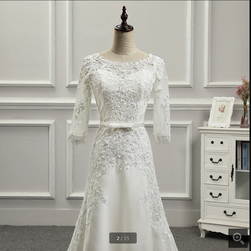 Белое Атласное ТРАПЕЦИЕВИДНОЕ свадебное платье с кружевной аппликацией и