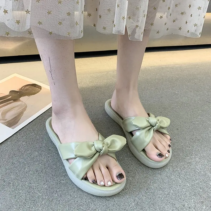 

Butterfly-Knot Shoes Ladies' Slippers Slipers Women Transparent Heel Luxury Slides Shale Female Beach Soft Girl 2021 Summer Desi