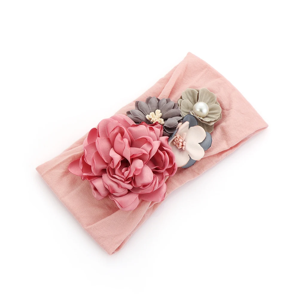 

3D pearl net yarn simulation flower child baby bow headband elastic headband children girls headband princess hair accessories