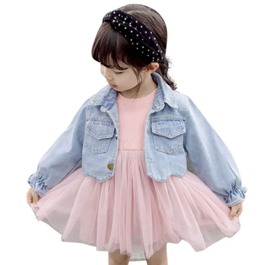 Детская одежда для девочек джинсовая куртка и платье комплект из 2 предметов