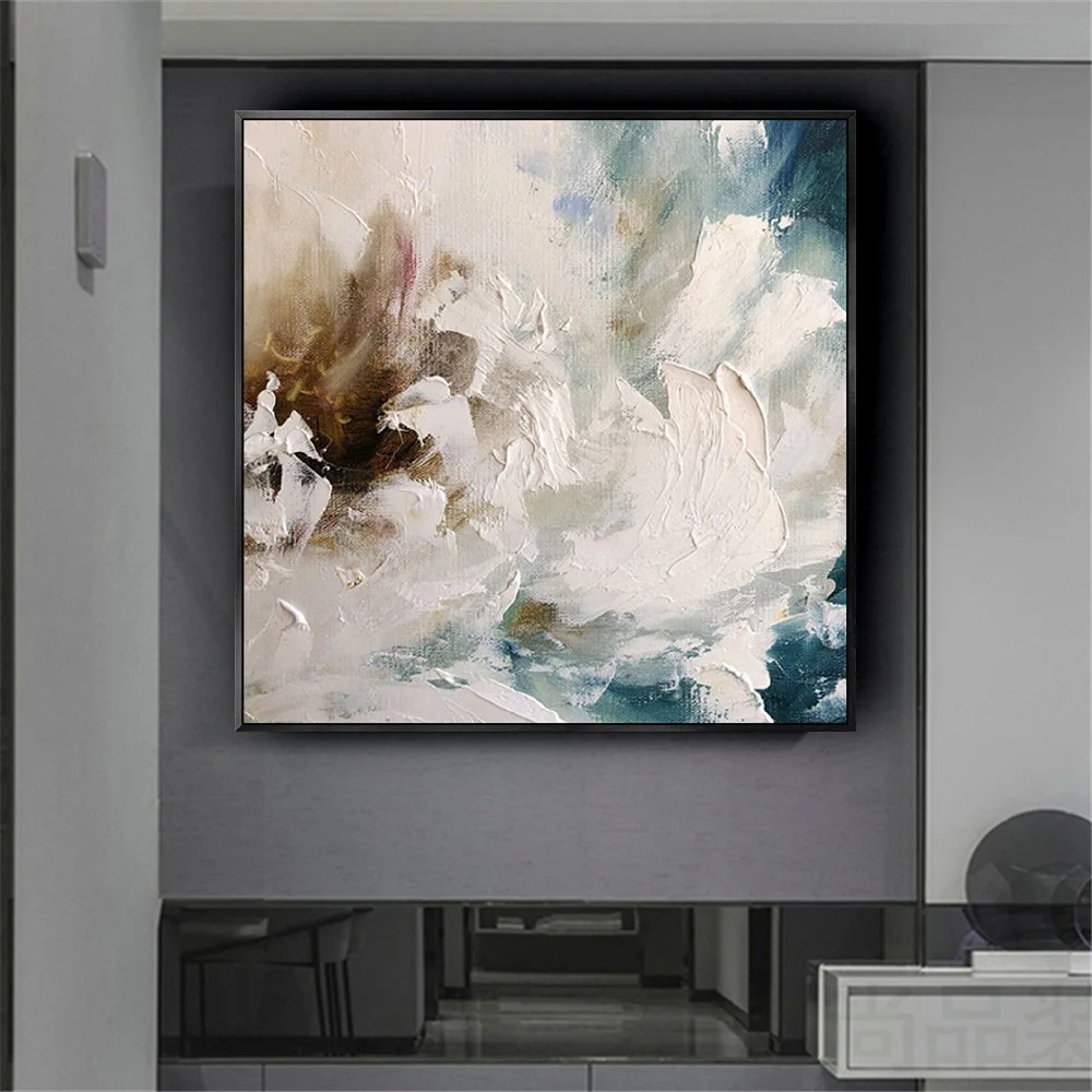 

hand-painted oil painting abstract white base pattern flowers wall painting Modern canvas painting living room decor wall art