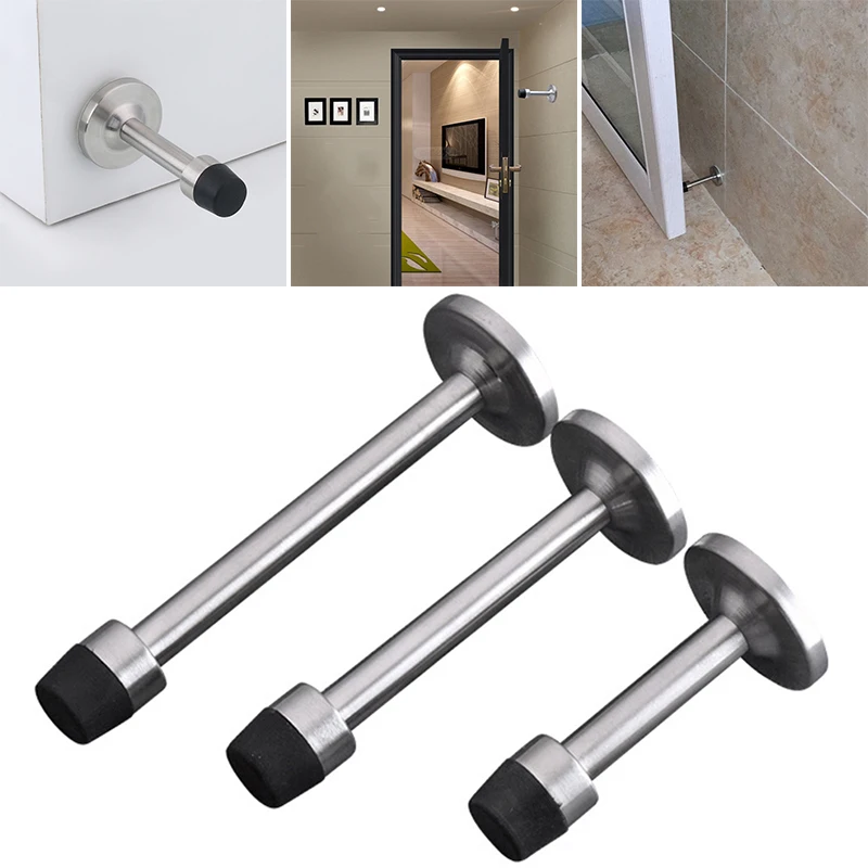 

Stainless Steel Door Stopper Stop Bathroom Glass Wall Bracket Anti-Collision Door Stops Home Hardware Rubber Buffer Protection