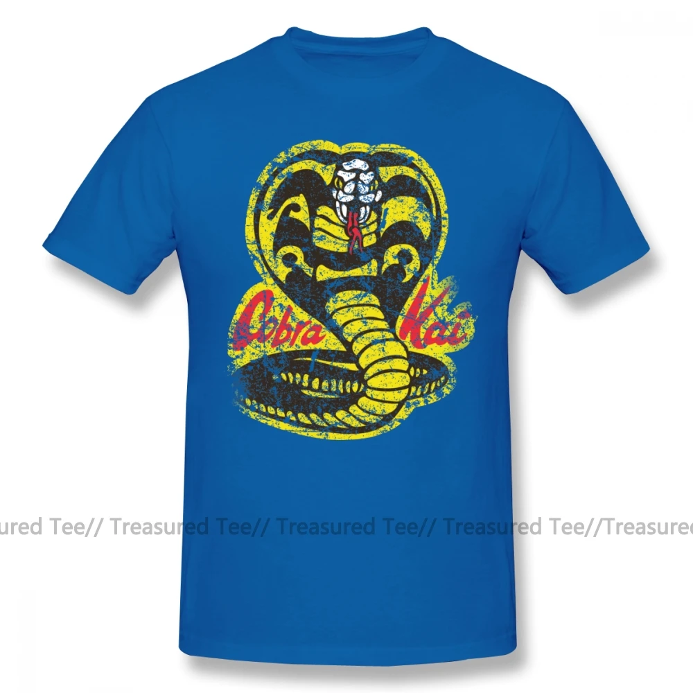 Футболка Cobra Kai, футболка Cobra Kai, футболка с коротким рукавом, свободная футболка, хлопковая классическая мужская забавная Футболка с принтом - Цвет: Blue