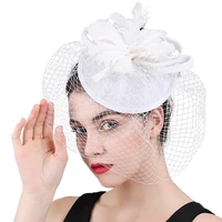 bride mesh white fascinators hats hair clips party wedding headpiece veils formal dress church headwear bride hair accessoires