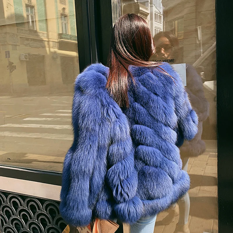 Women Real Fox Fur Jacket Medium Length 2022 Winter New Whole Skin Genuine Fox Fur Coats Female Outwear Fashion Fur Overcoats