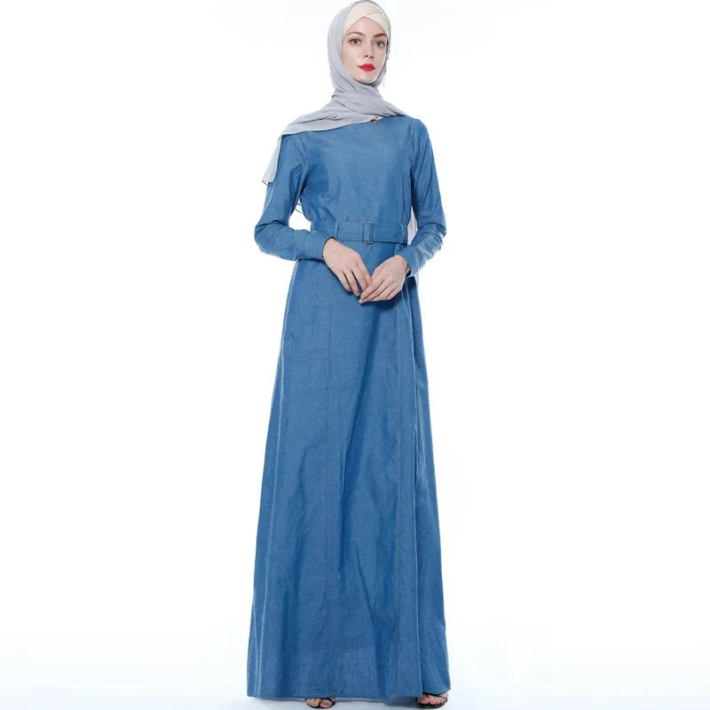 Новинка, мусульманский, исламский, Африканский женский джинсовый халат, на шнуровке, тонкое вечернее платье на Рамадан, модное платье с длин...