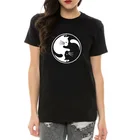 Kawaii с изображением символа Инь и Ян изображением кота забавная Повседневная футболка, женская футболка 90s из хлопка с круглым вырезом Модная рубашка с короткими рукавами топы, футболки, y2k эстетическое