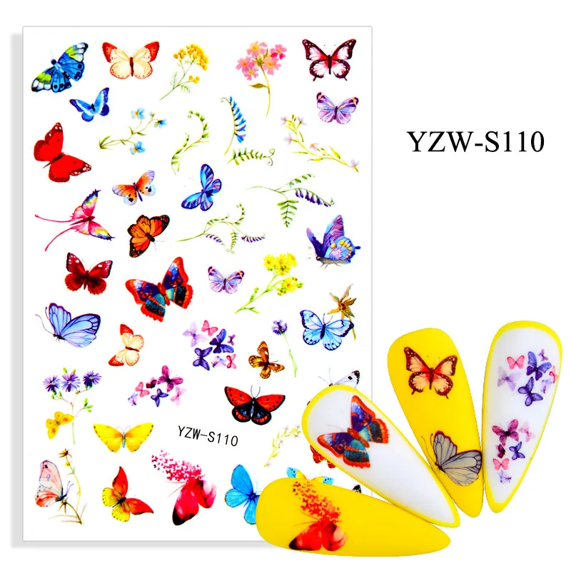 Holographic Butterflies Nails Art Manicure Stickers Blue Black Decals Spring Theme Flowers Nail Decoration Manicure