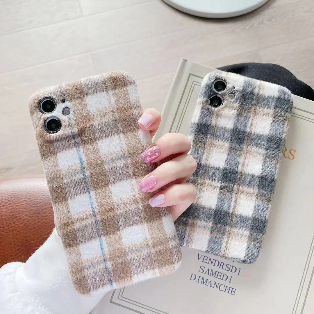 Винтажный теплый фланелевый клетчатый чехол для телефона Iphone 11 Pro Max Xr Xs 7 8plus синяя
