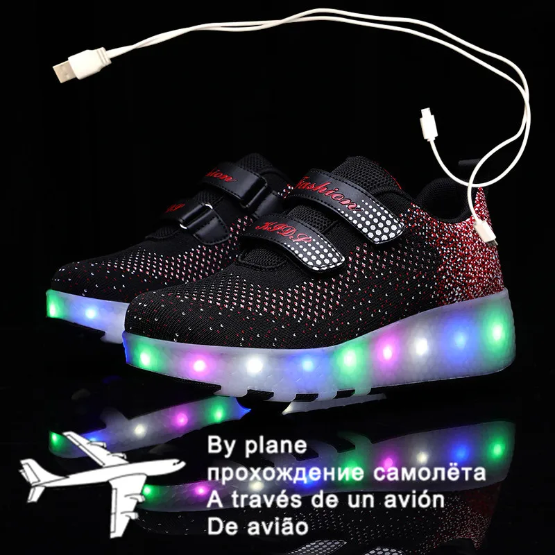 

Size 27-43 Led Wheel Sneakers for Kids Adult USB Charging Glowing Roller Shoes with Lights Double Wheels Children Skate Shoes