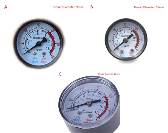 

1PC Diameter 9mm/10mm/13mm Double Scale Air Compressor Pneumatic Hydraulic Fluid Pressure Gauge 0-12Bar / 0-180PSI Thread