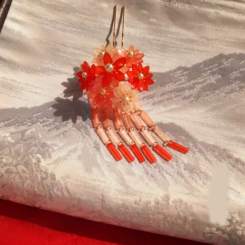 1 шт. заколка в классическом японском стиле с кисточками и Сакурой Ступенчатая