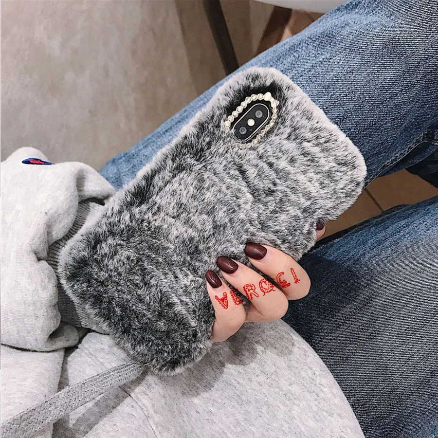 Rabbit Fluffy Fur Case for Moto One Power Vision Action Pro Zoom Macor G7 G8 Plus P30 Play Note Warm Soft Cover | Мобильные телефоны