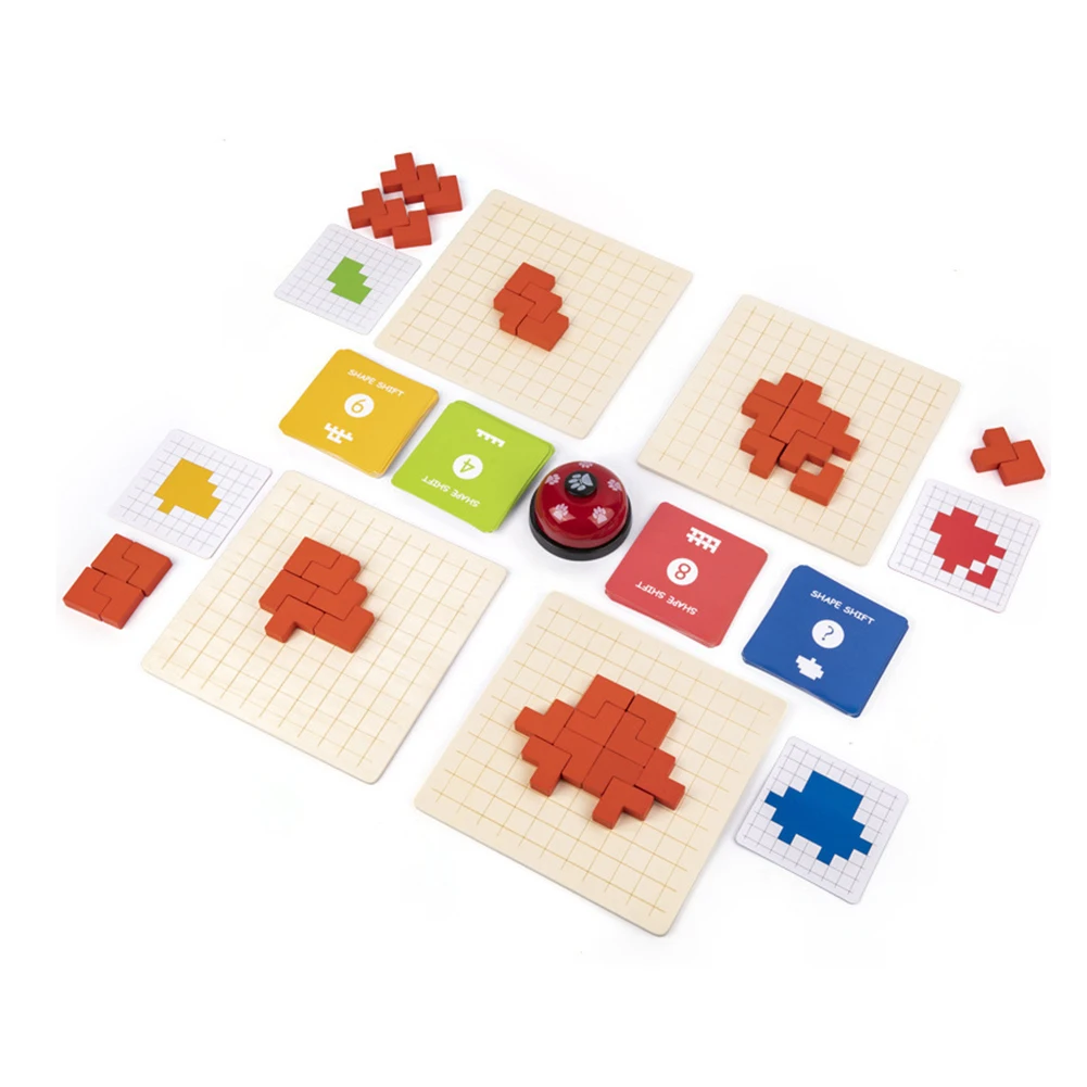 

Деревянная доска для обучения мозгу с колокольчиком, набор карт, игровой стол для стремления, танграмма, Обучающие игрушки, соответствующие...