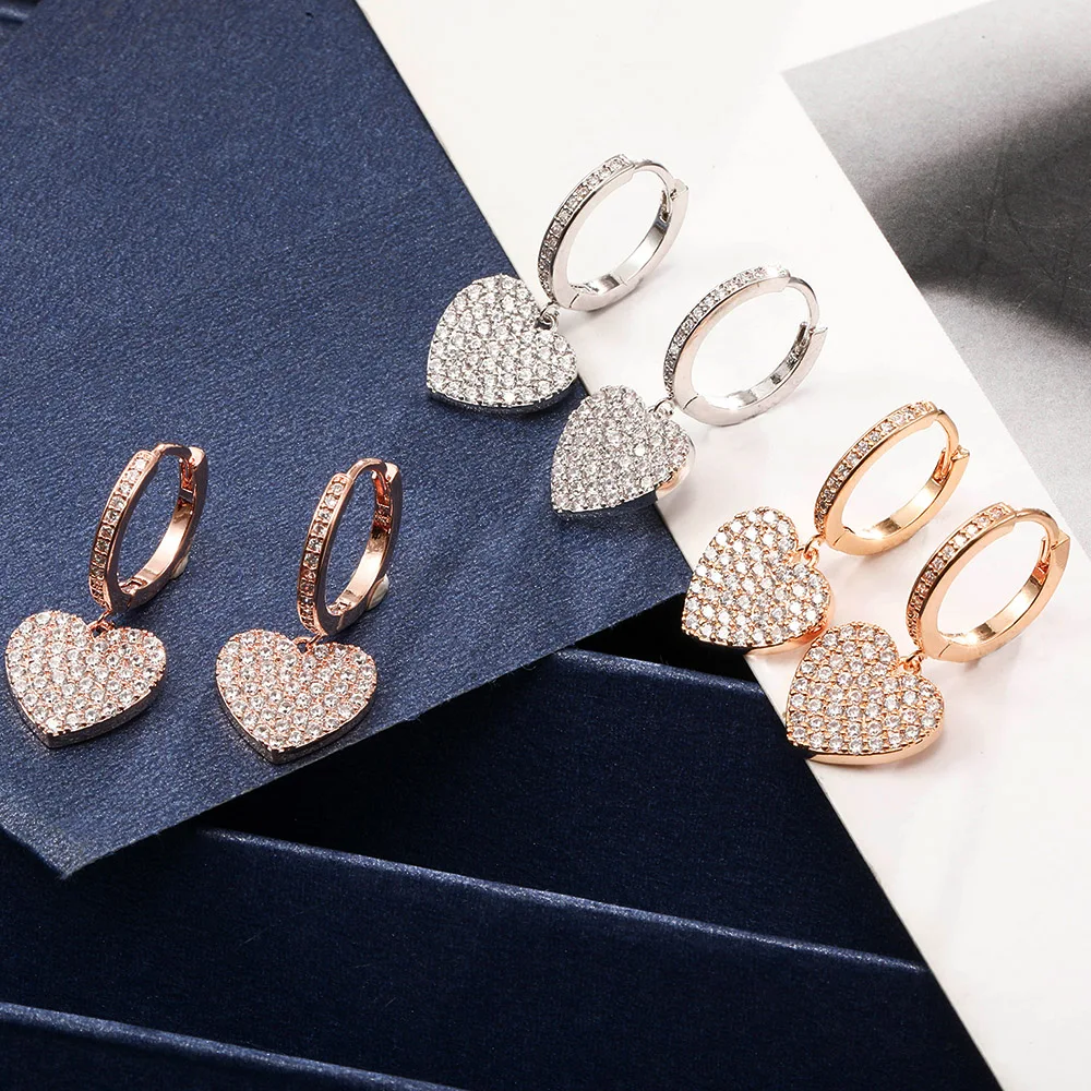 

CZ Zircon Heart with Hoop Earrings for Women Gold Silver Color Trendy Fashion Jewelry Luxury Earring Cute Gifts Jias brinco