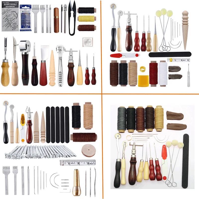 

Leather Craft Tools Kit Hand Sewing Stitching Punch Carving Work Saddle Leather Craft Accessories DIY Tool Set