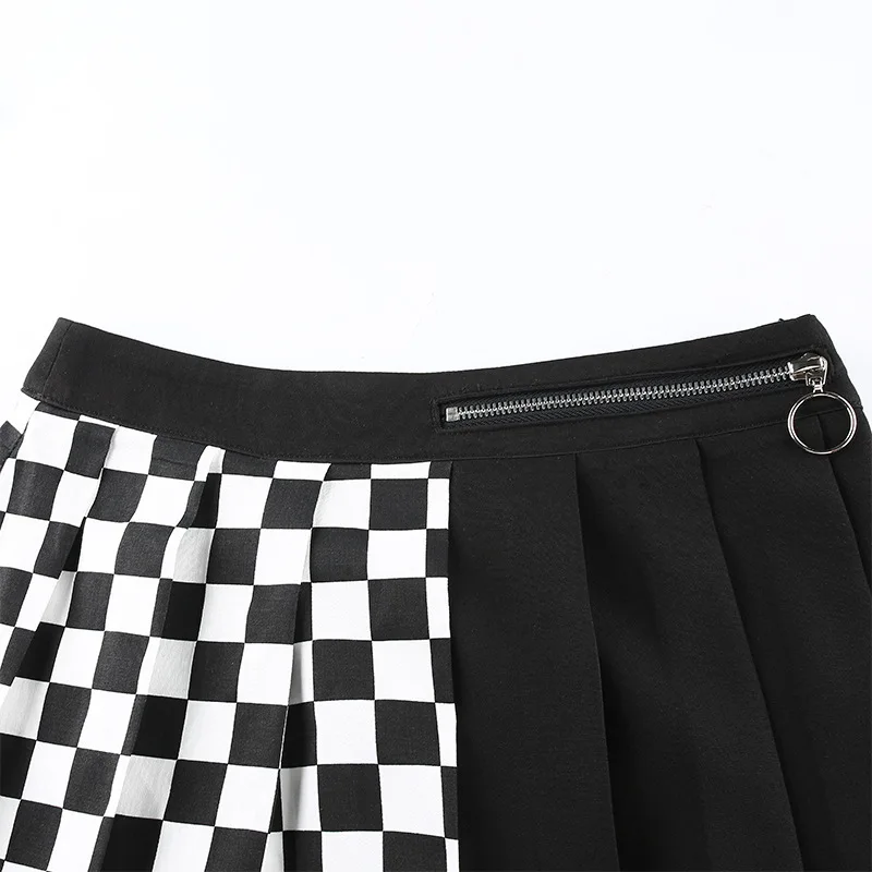

Plaid Patchwork Women Pleated Skirt High Waist Zipper Female Mini Skirts Slim Casual Streetwear Ladies Short Bottoms