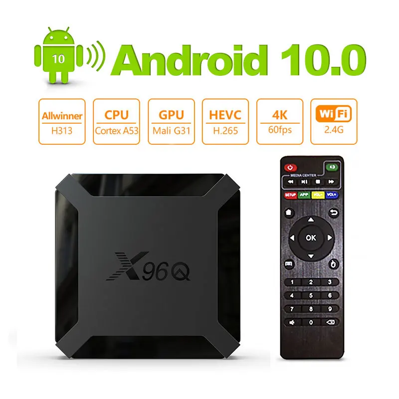 

X96Q Android 10,0 Смарт ТВ коробка Allwinner H313 1G/2G Оперативная память 8G/16G Встроенная память 2,4G, Wi-Fi, H.265 4K Set Top TV Box ТВ коробка Android 10,0 PK X96mini